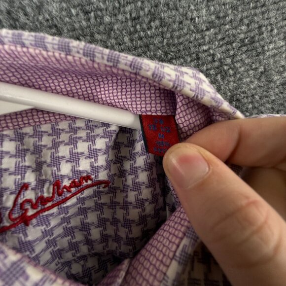 Robert Graham Button Up Shirt Men Designer Short Sleeve Purple Check Medium - Picture 10 of 13